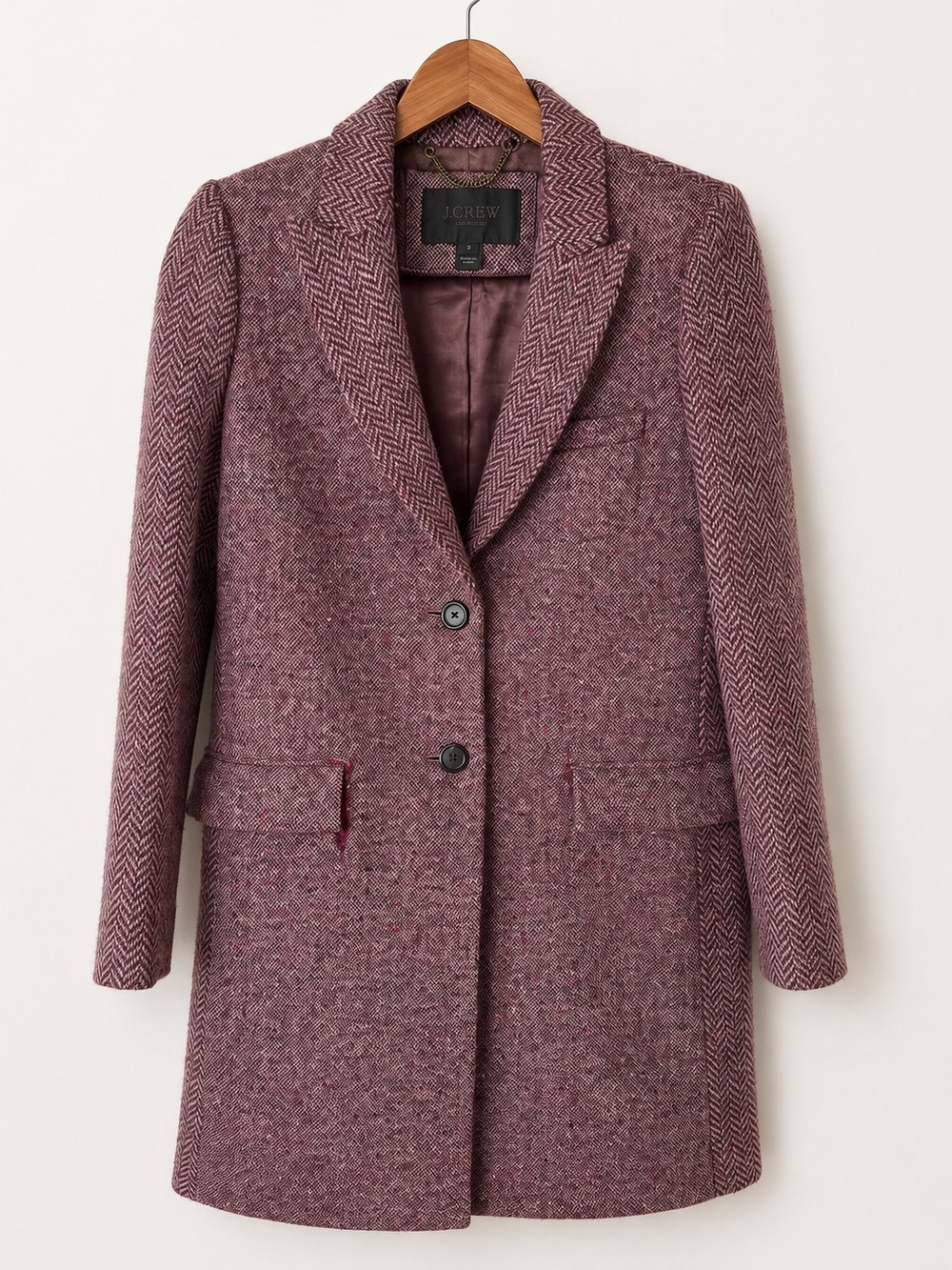 J.Crew Collection 100% Wool Herringbone Blazer Jacket Mauve Burgundy Size 2 - Picture 2 of 13